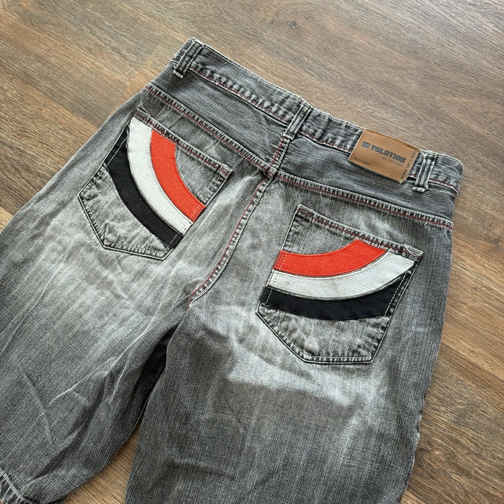 Y2K Evolution In Design Gray Jean Shorts Jorts Baggy Skater Sz‎ 36 Grunge